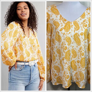 Buckle Daytrip woven paisley V-Neck Blouse yellow size medium